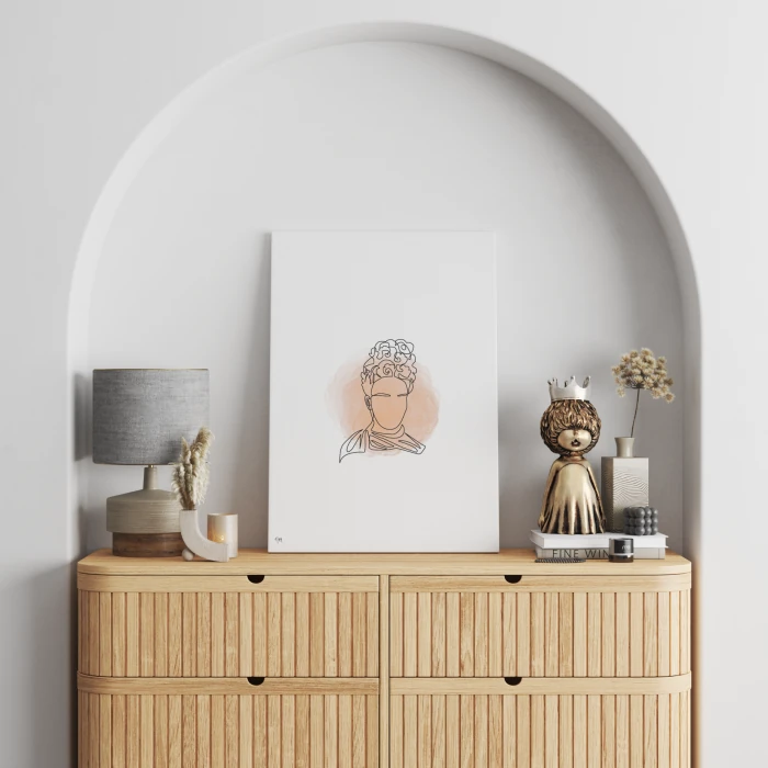 tela ritratto di frida kahlo con stile line art