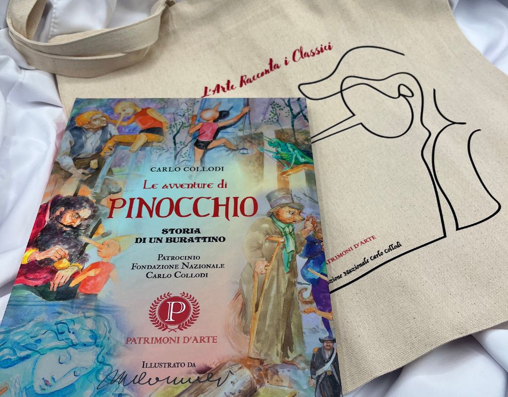 libro pinocchio con borsa di tela